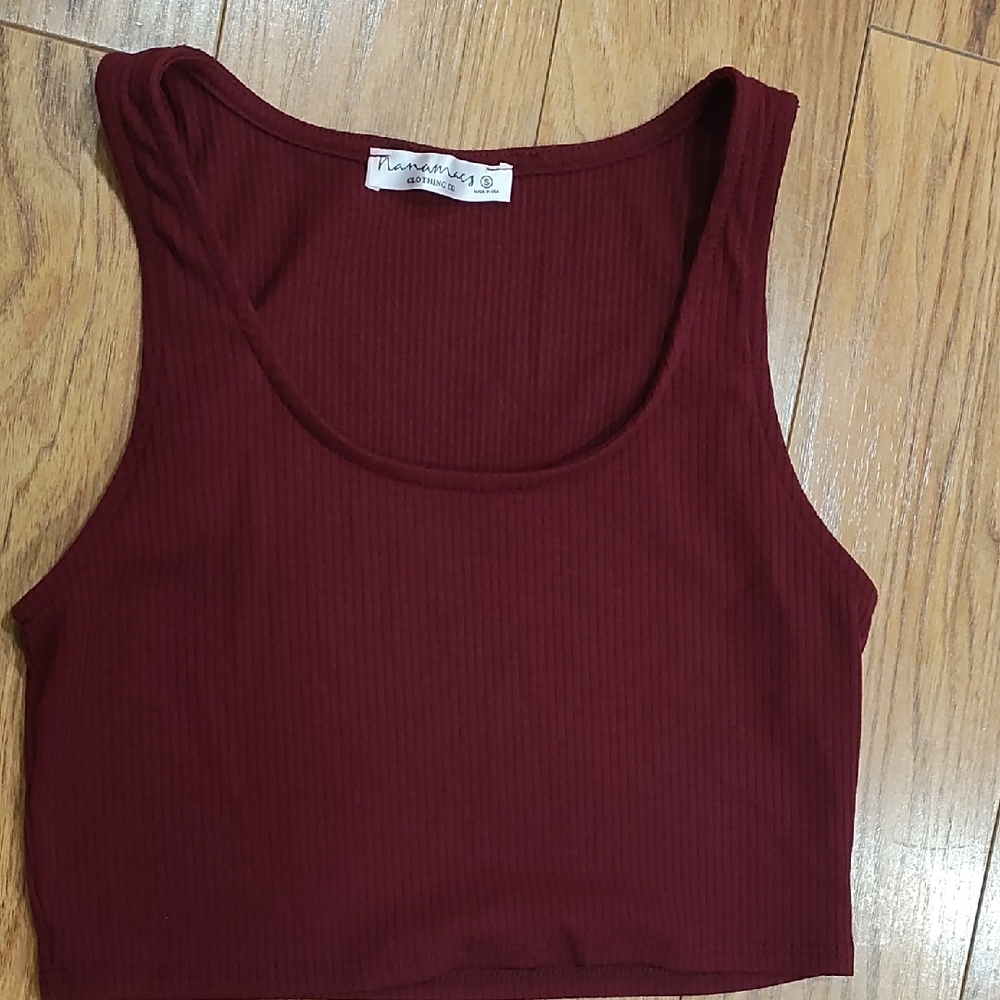 NanaMacs Burgundy Ribbed Crop Top